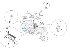 GTS 125 4T E3 drawing Control switches - Battery - Horn