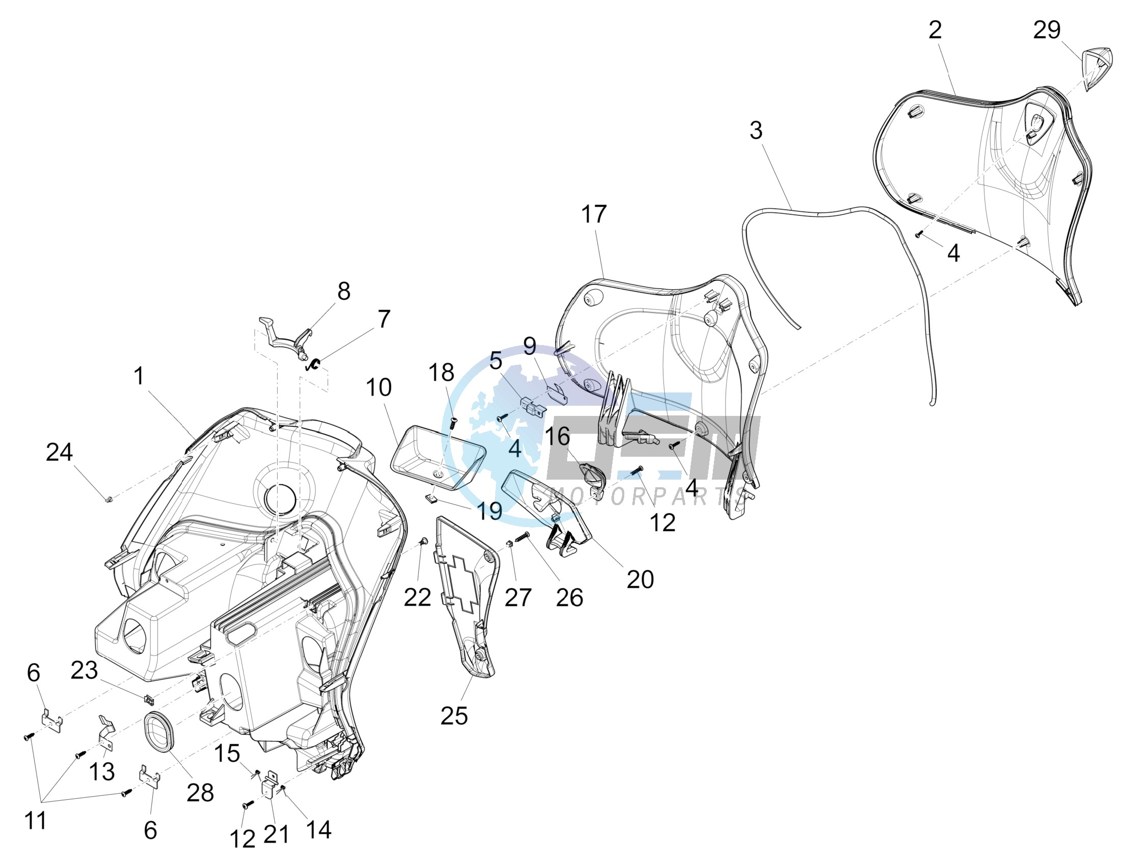 Front glove-box - Knee-guard panel