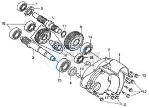 MEGALO 125 E2 drawing DRIVESHAFTS - CRANKCASE COVER