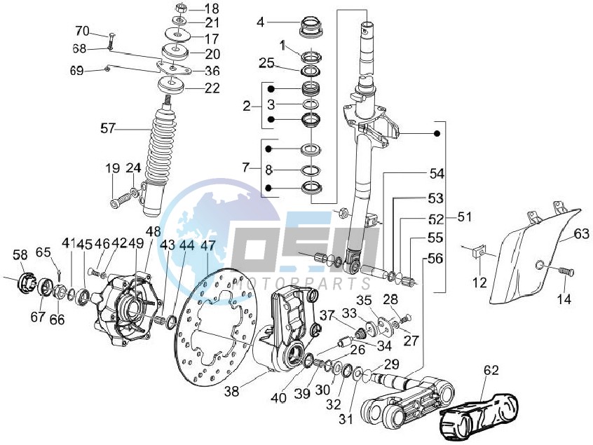 Fork - steering tube - Steering bearing unit