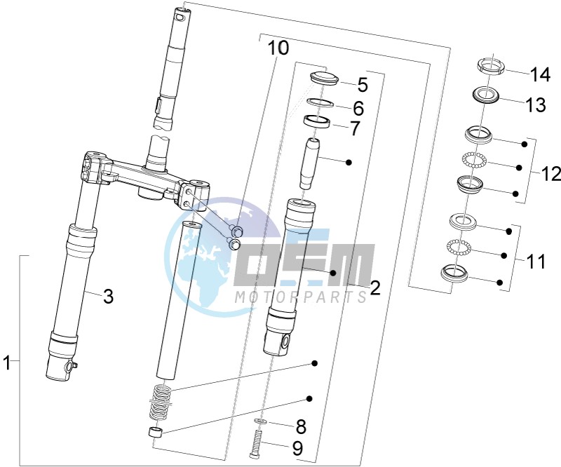 Fork steering tube - Steering bearing unit