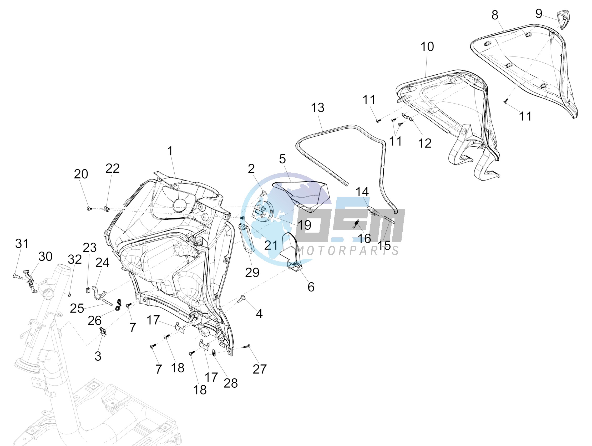 Front glove-box - Knee-guard panel