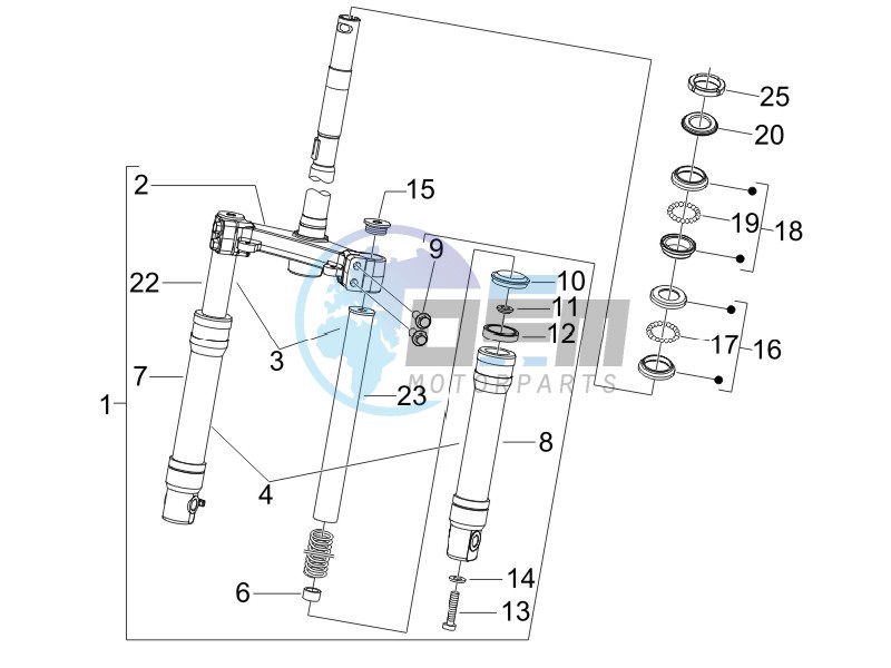 Fork steering tube - Steering bearing unit