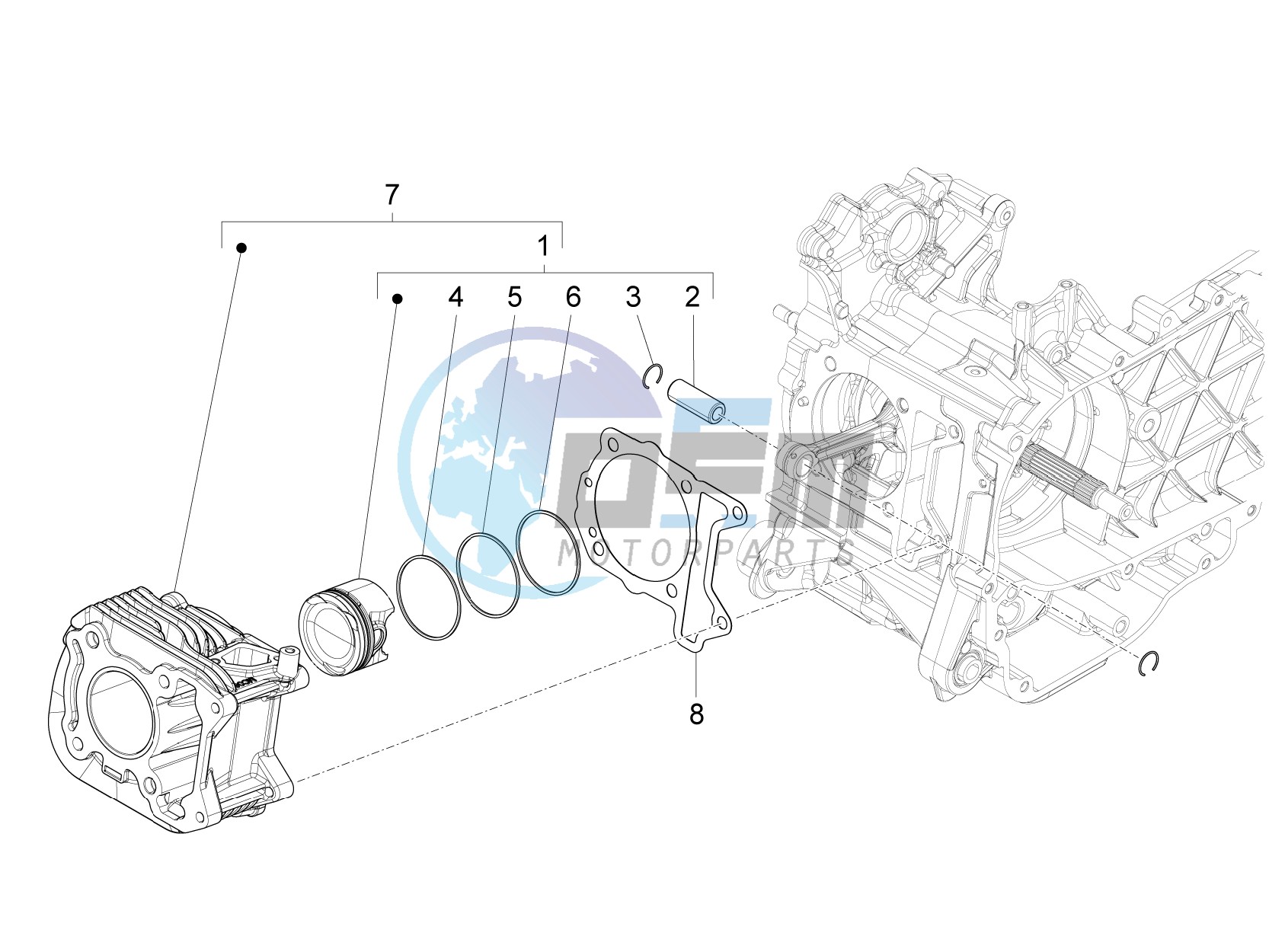 Cylinder-piston-wrist pin unit