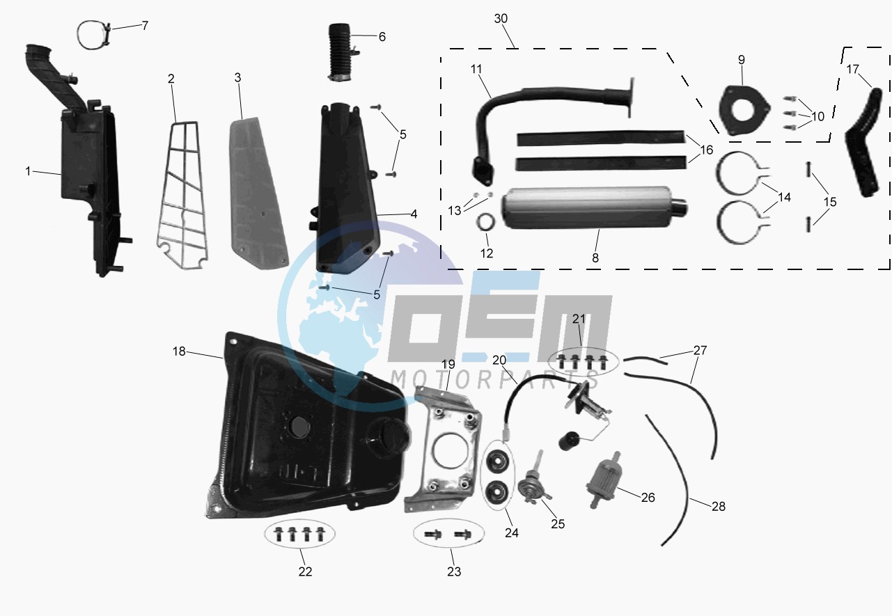 EXHAUST,RADIATOR,TANK, AIRFILTER