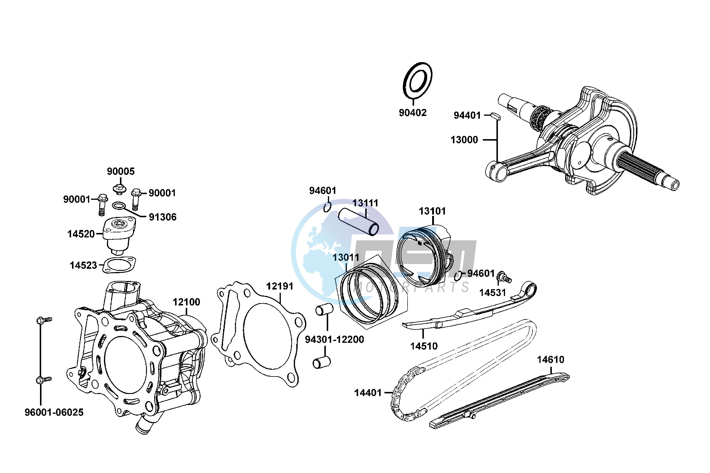 Cylinder  - Piston  - Crankshaft