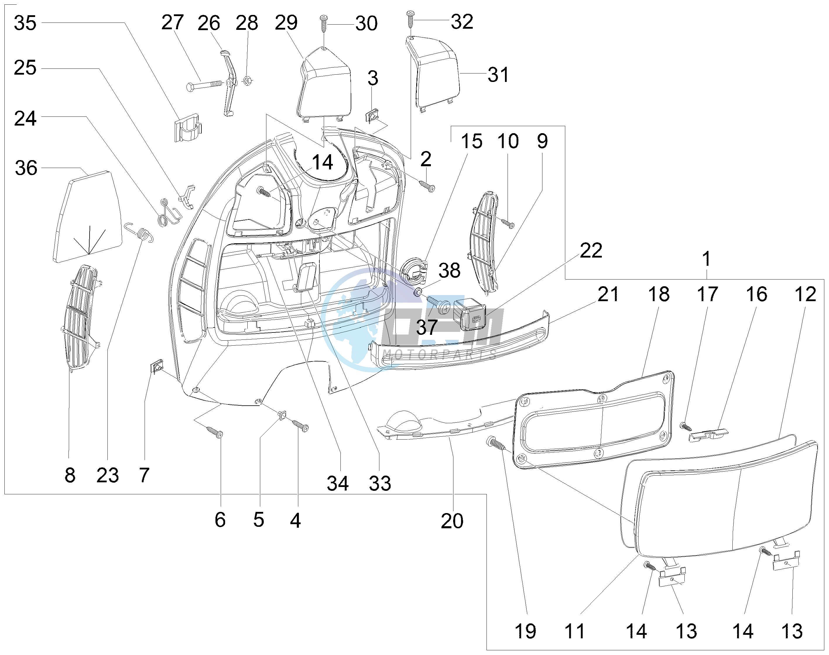 Front glove-box - Knee-guard panel