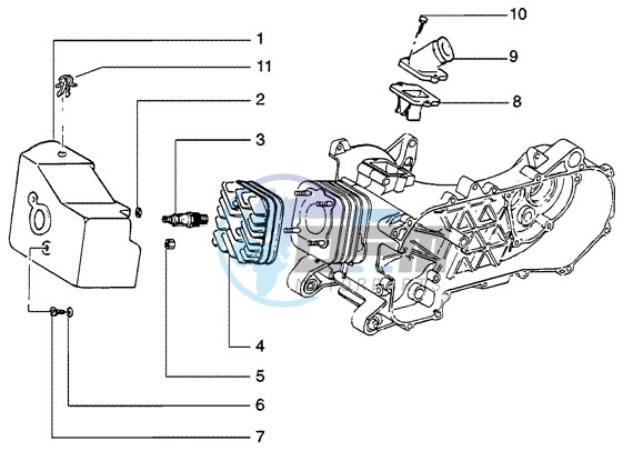 Cylinder head - Cooling hood - Inlet and induction pipe