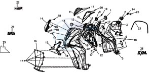 SYMPHONY ST 125I (XB12W2-EU) (E4) (L7-M0) drawing FRONT COVER / INNER LEG SHIELD / INDICATORS