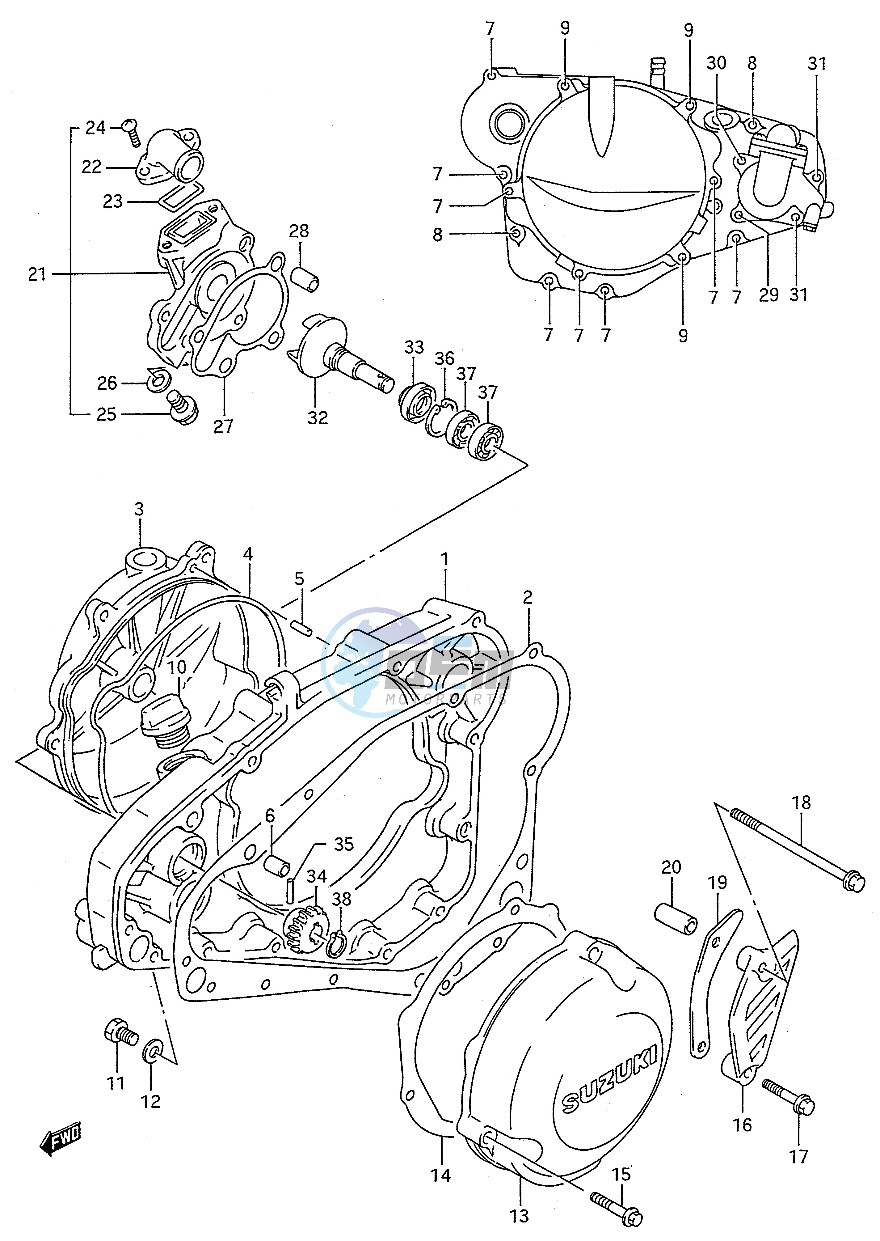 CRANKCASE COVER - WATER PUMP (MODEL L M N P R)