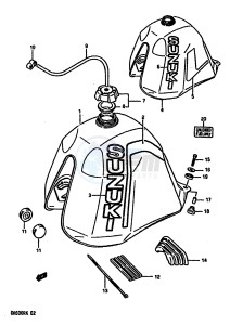 DR600R (E2) drawing FUEL TANK (MODEL G H)