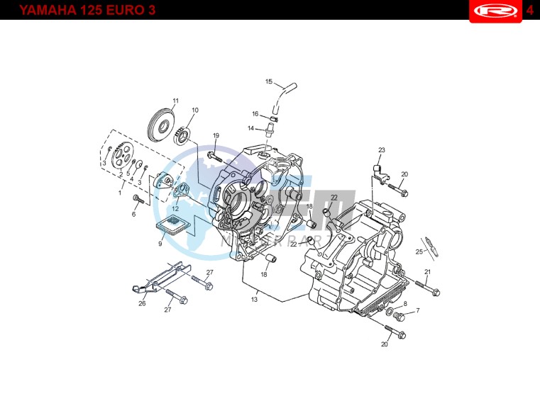 CRANKCASE  Yamaha 125 4t Euro 3