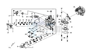 GTS 250 EURO 3 drawing CYLINDER HEAD CPL   / THERMOSTAT