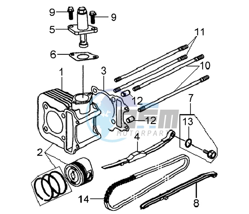 CYLINDER MET PISTON / CYLINDER GASKETS TOP AND BOTTOM