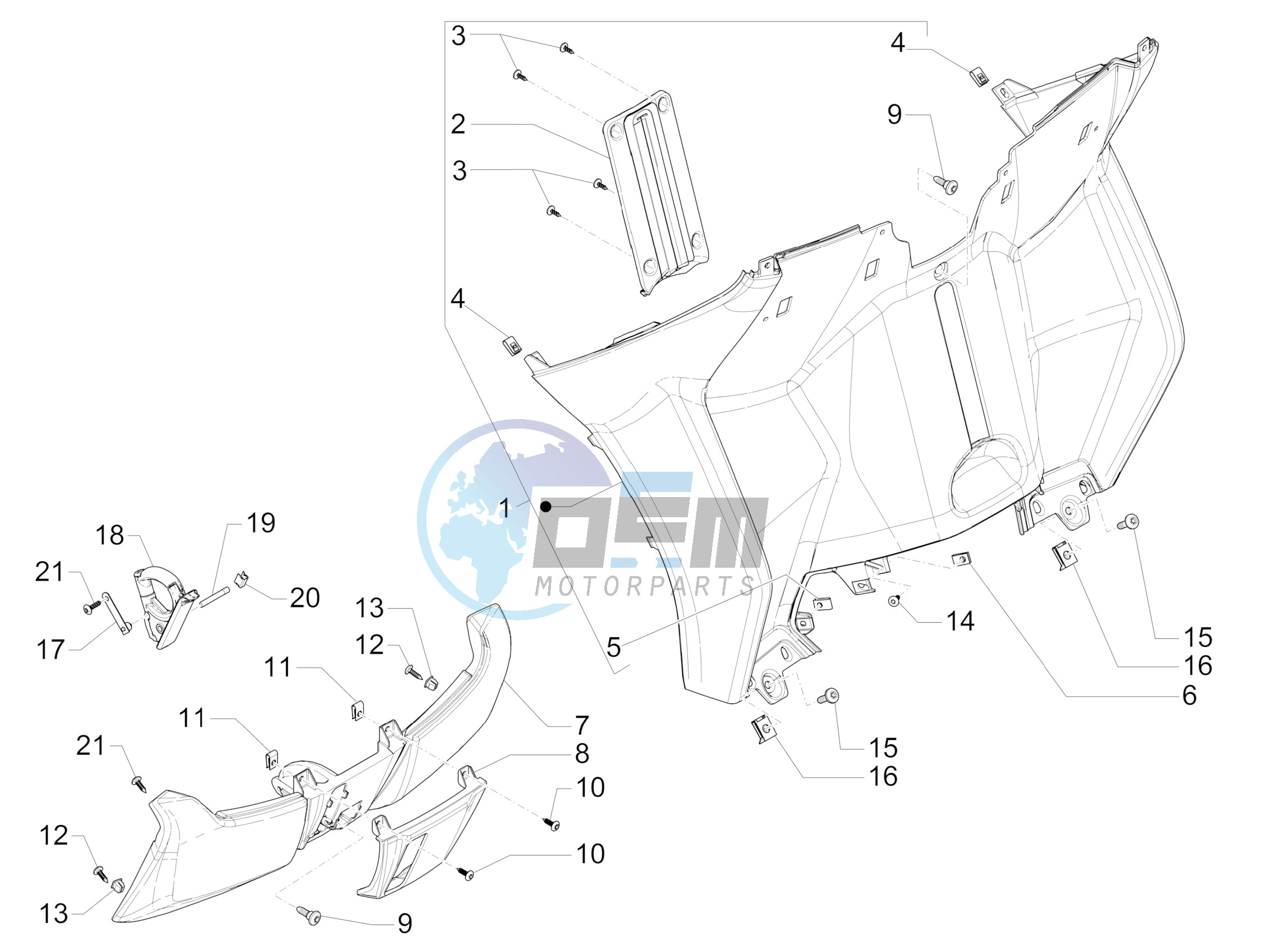 Front glove-box - Knee-guard panel