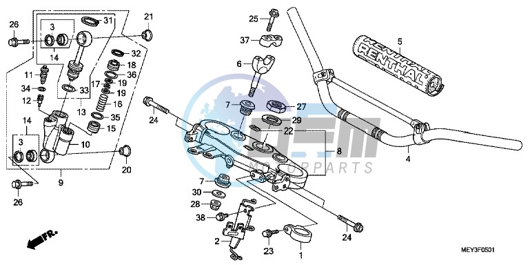 HANDLE PIPE/TOP BRIDGE (CRF450X8,9,B,C,D)