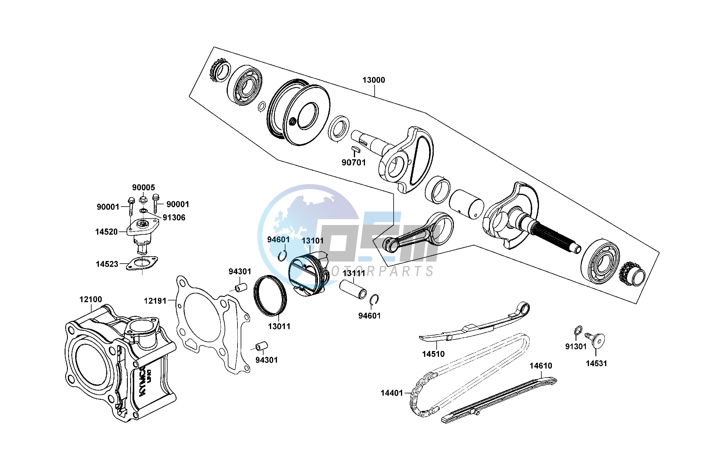 Cylinder  - Piston  - Crankshaft