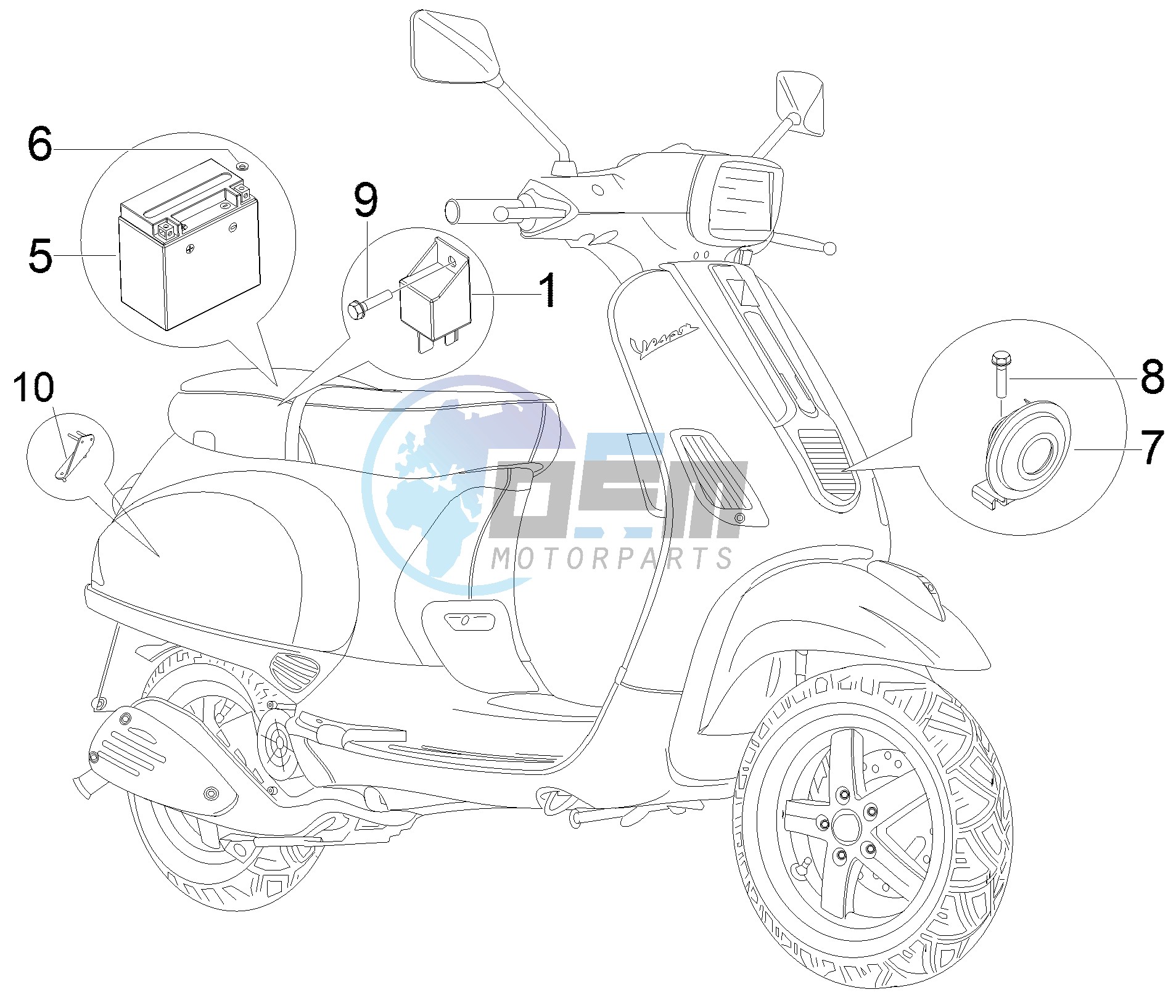 Control switches - Battery - Horn