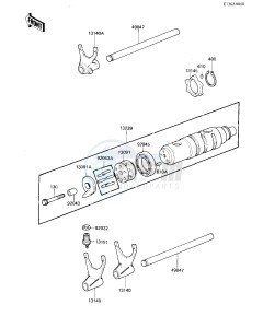 KZ 1300 A (A4) drawing GEAR CHANGE DRUM & FORKS