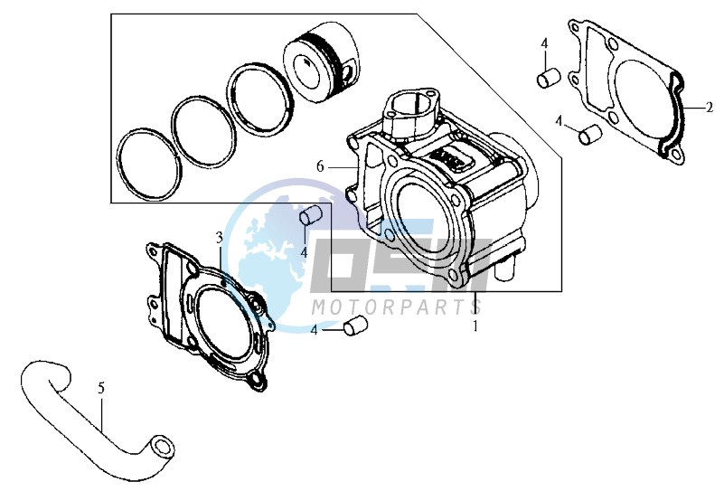 CYLINDER MET PISTON / CYLINDER GASKETS TOP AND BOTTOM