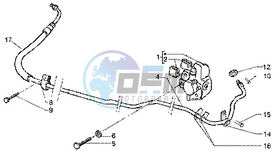 Caliper- Rear brake pipe