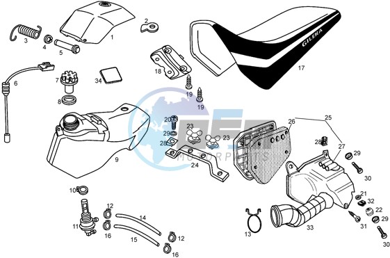 Fuel tank-filter box-seat