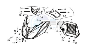 GTS 125I L6 drawing FRONT COVER /  INDICATORS / LEG INNER SHIELD