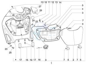 Beverly 250 drawing Front glove-box - Knee-guard panel