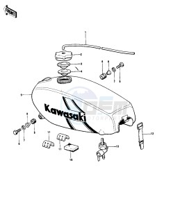 KX 125 (-A) drawing FUEL TANK -- 74-76 KX125_A_A3- -