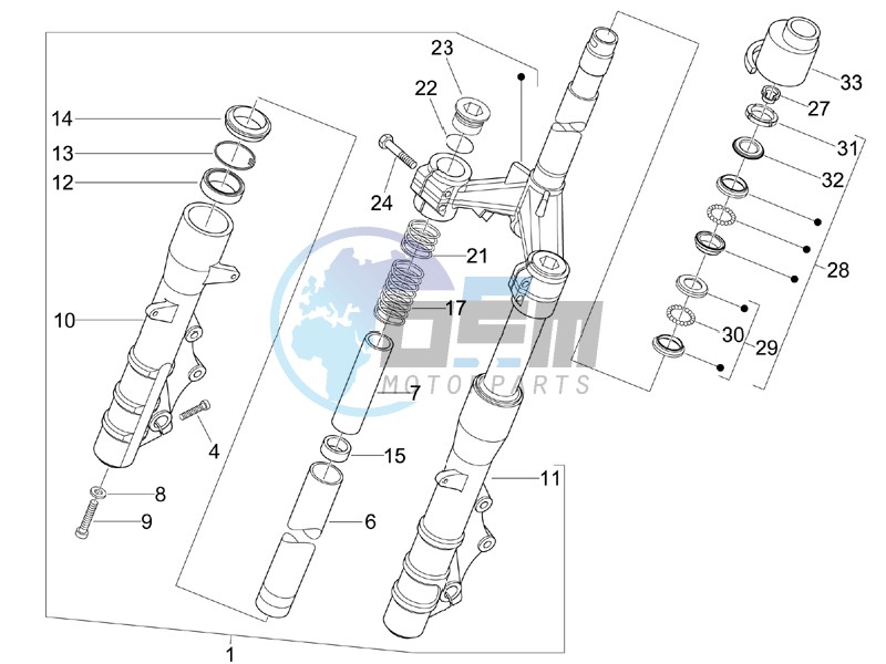 Fork steering tube - Steering bearing unit