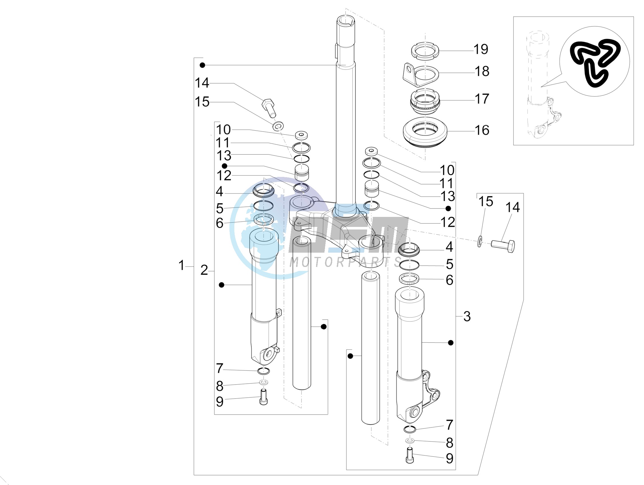 Fork steering tube - Steering bearing unit