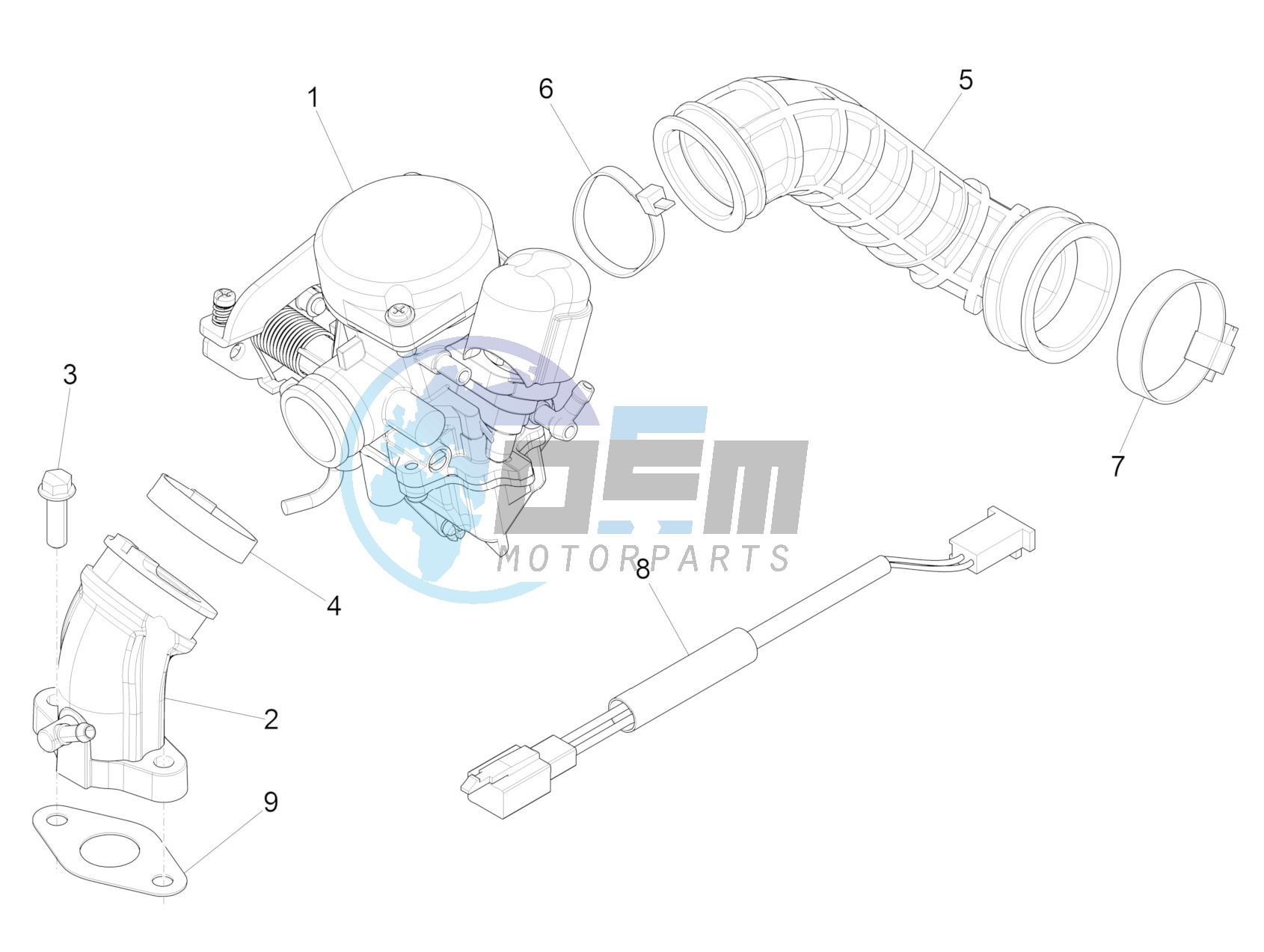 Carburettor, assembly - Union pipe