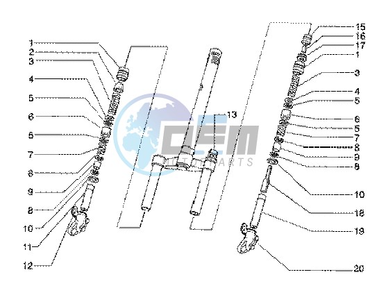 Front fork component parts (model 97-98-99)