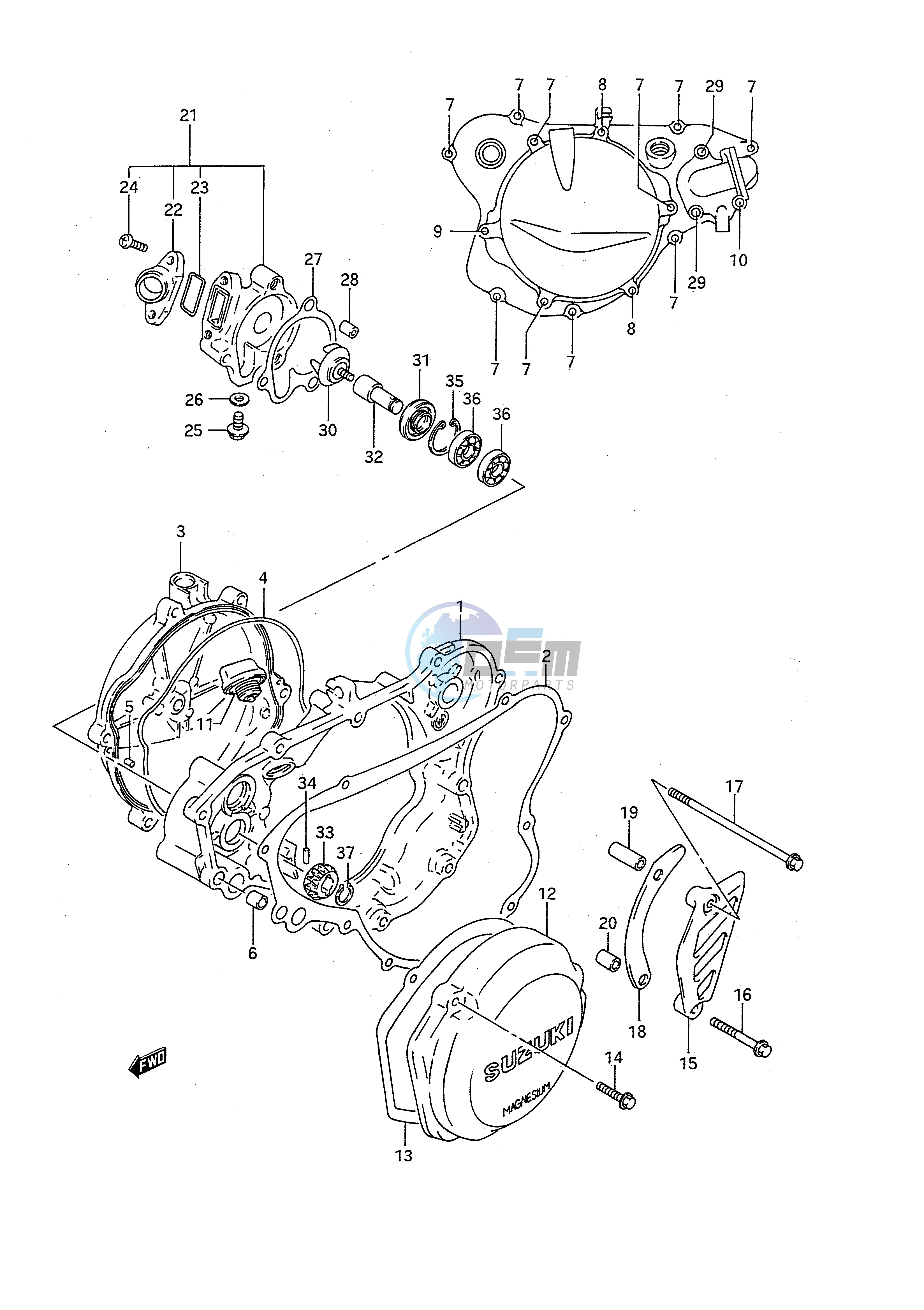 CRANKCASE COVER- WATER PUMP