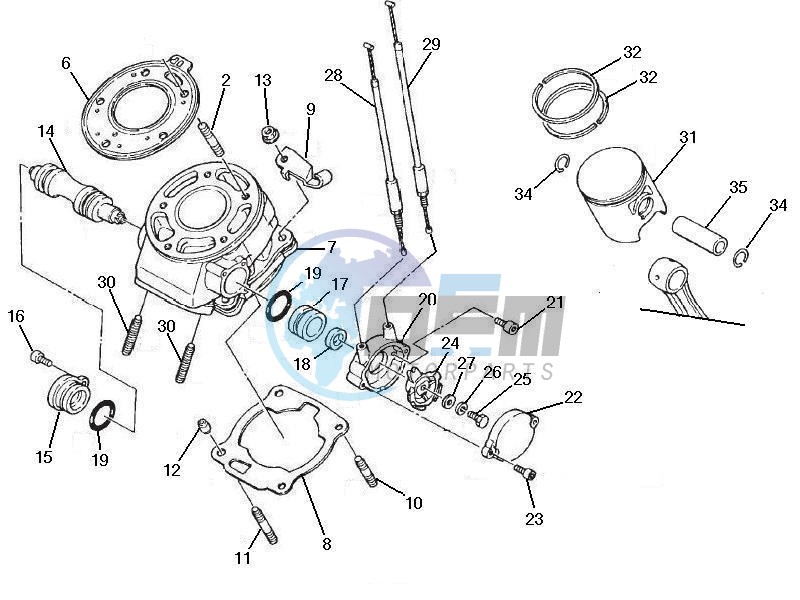 Cylinder-piston-wrist pin unit