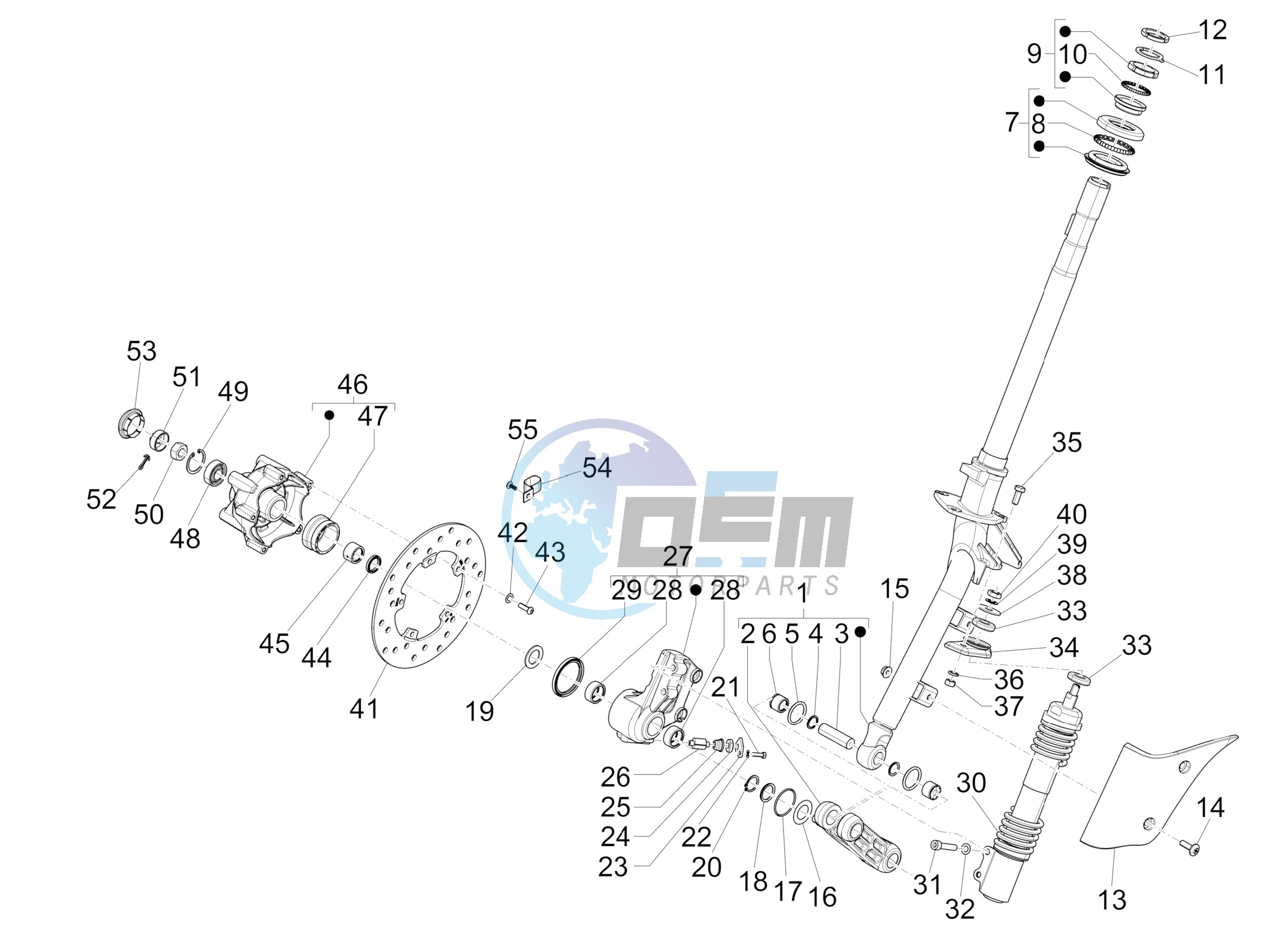 Fork steering tube - Steering bearing unit