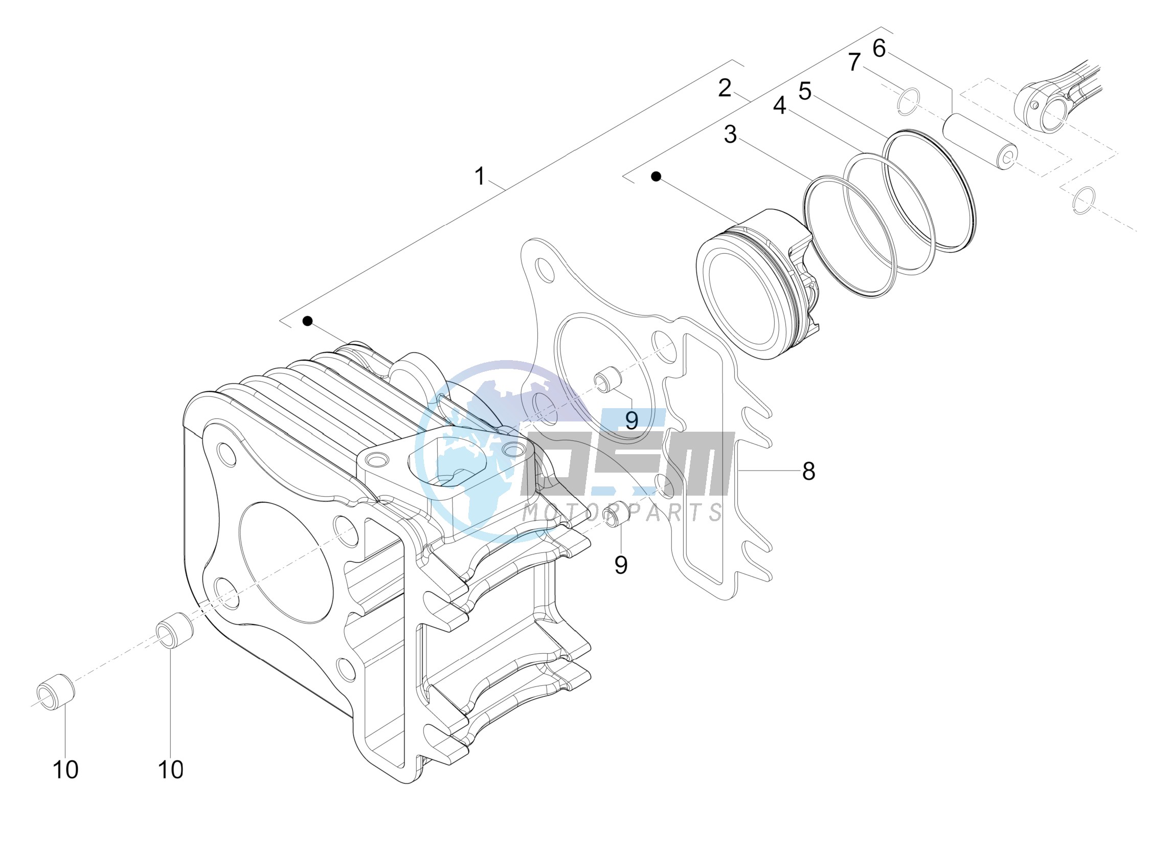 Cylinder-piston-wrist pin unit