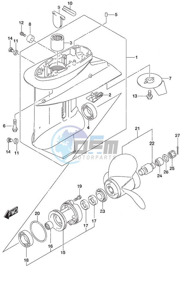 Gear Case Remote Control Tiller Handle w/Power Tilt