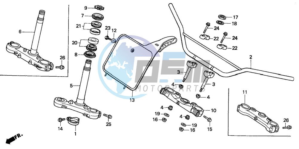 HANDLE PIPE/TOP BRIDGE/ STEERING STEM (-CR500RR)