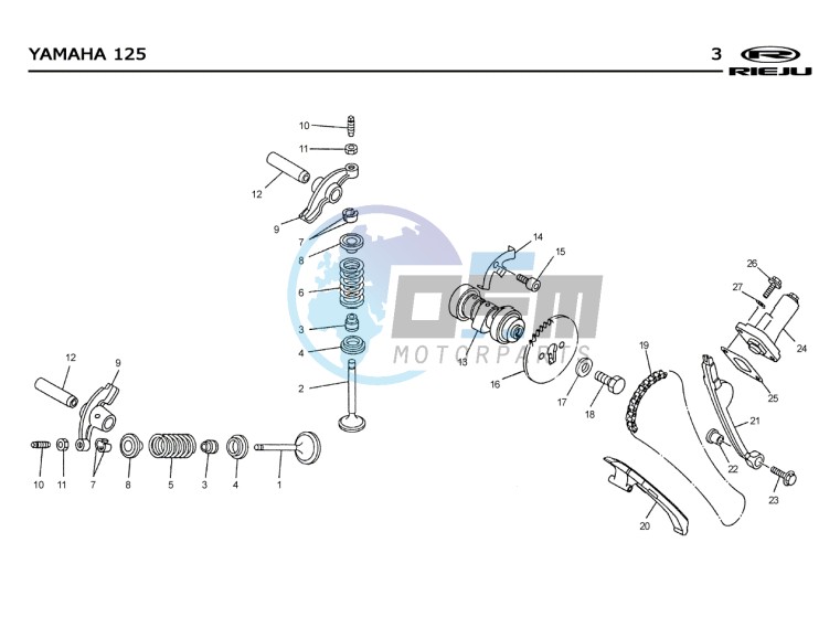 VALVES - DISTRIBUTION CHAIN  Yamaha 125 4T EURO2