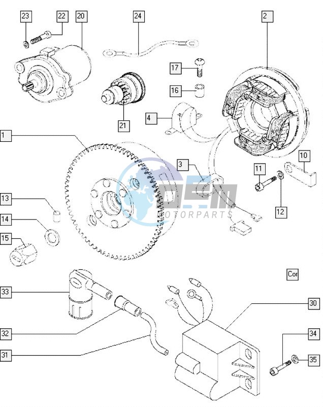 Magneto assembly-electric starter