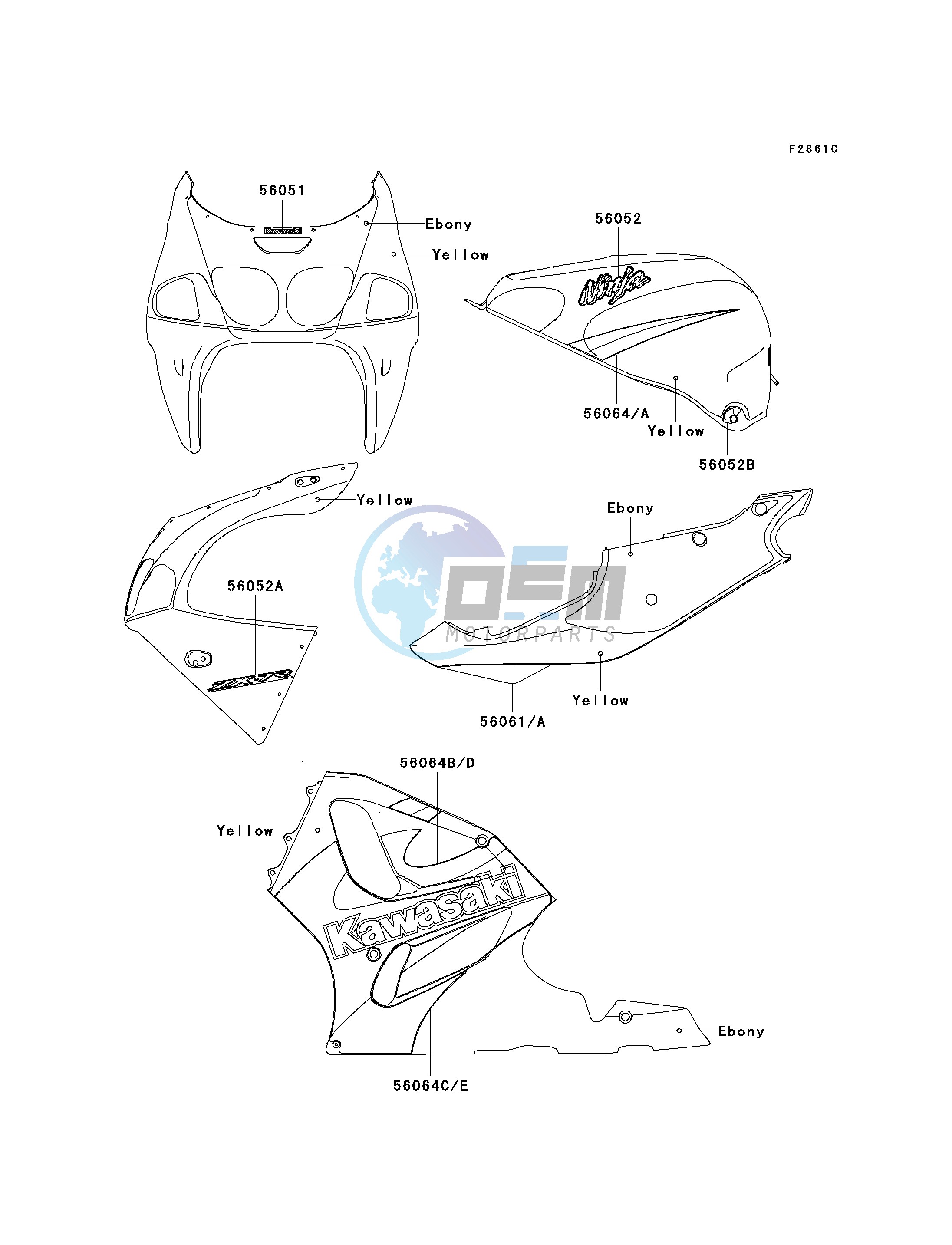 DECALS-- YELLOW- --- ZX750-P6- -