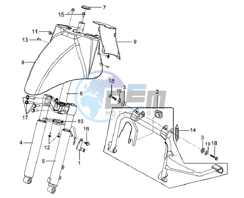 FRONT FENDER / FRONT FORK/ CENTRAL STAND