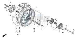 CB750F2 SEVEN FIFTY drawing REAR WHEEL (CB750F2)