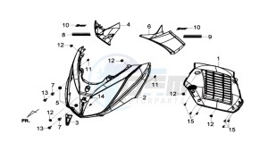 GTS 125I drawing FR PLATE / INDICATORS / INNER LEG SHIELD