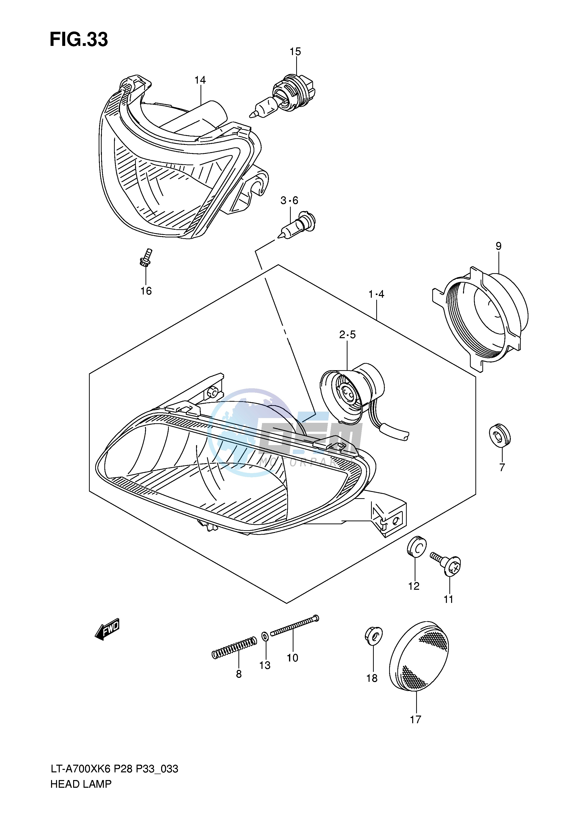 HEADLAMP (MODEL K6 ~F.NO.5SAAP41A 67110000)