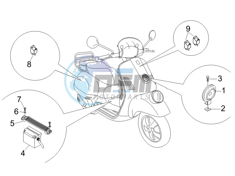 Control switches - Battery - Horn