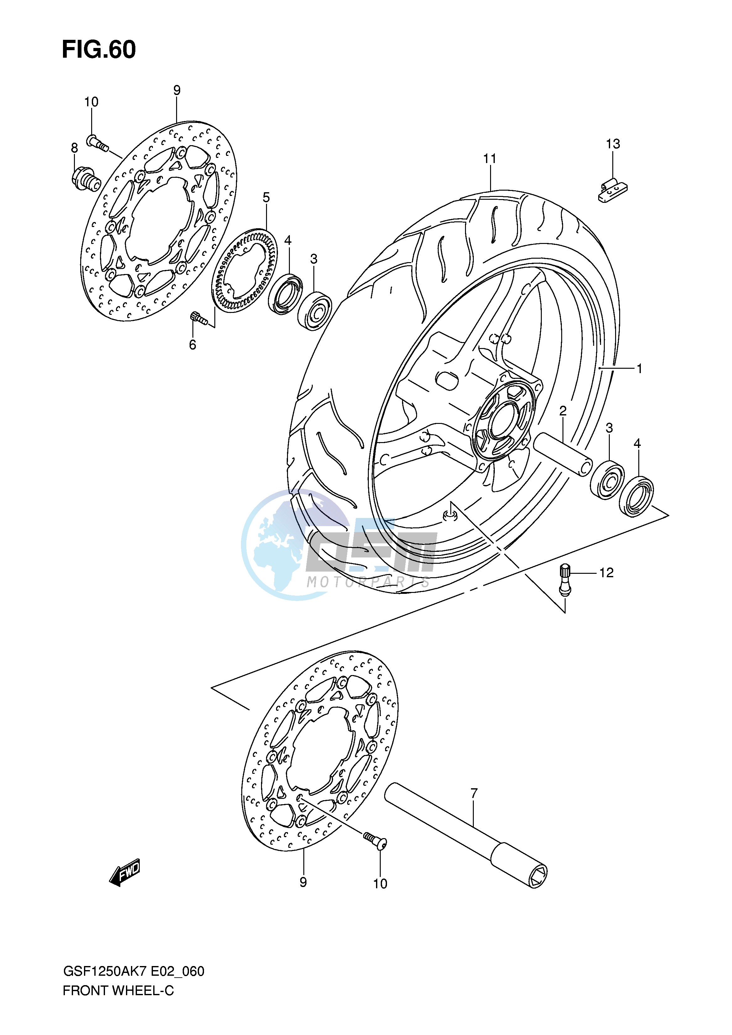 FRONT WHEEL (GSF1250AK7 SAK7 AK8 SAK8 AK9 SAK9 SAZK9 SAL0)