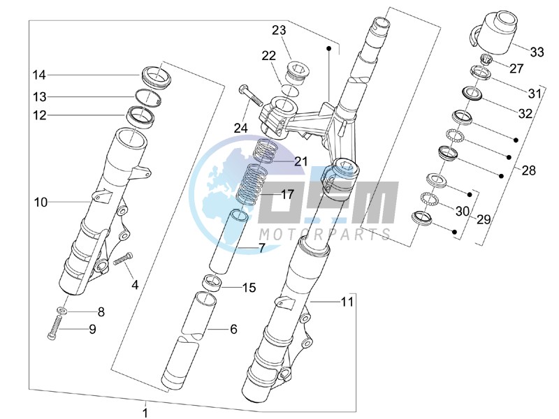 Fork steering tube - Steering bearing unit