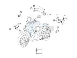 Beverly 500 2005-2006 drawing Remote control switches - Battery - Horn